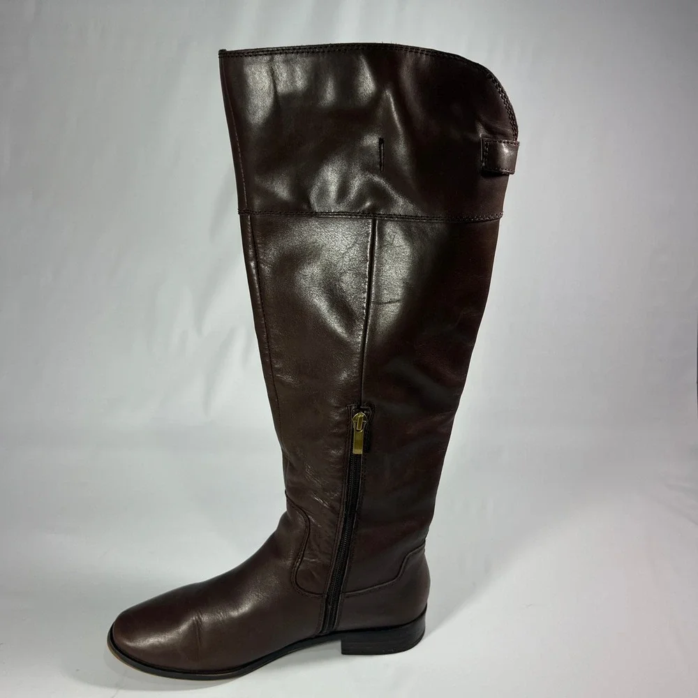 FRANCO SARTO Haleen Over the Knee Boots Womens 8 Brown Leather‎ Riding Studded